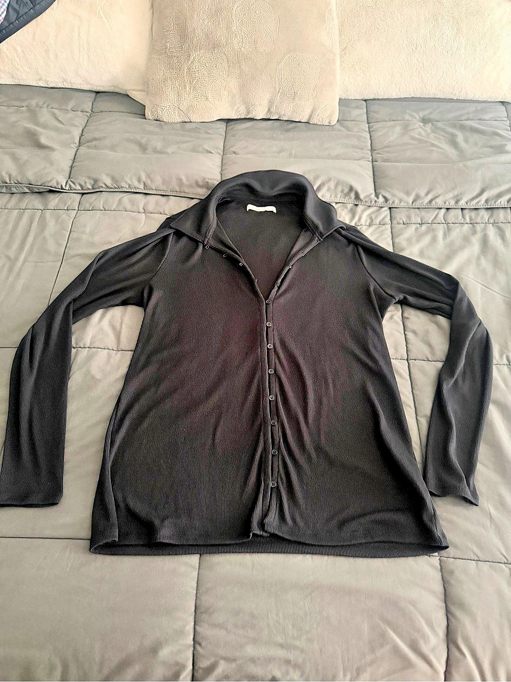 Abercrombie & Fitch Collared Rib Button-Through Top Black